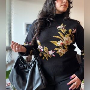 Andrew Marc New York Black Floral Knit Sweater Woman’s M